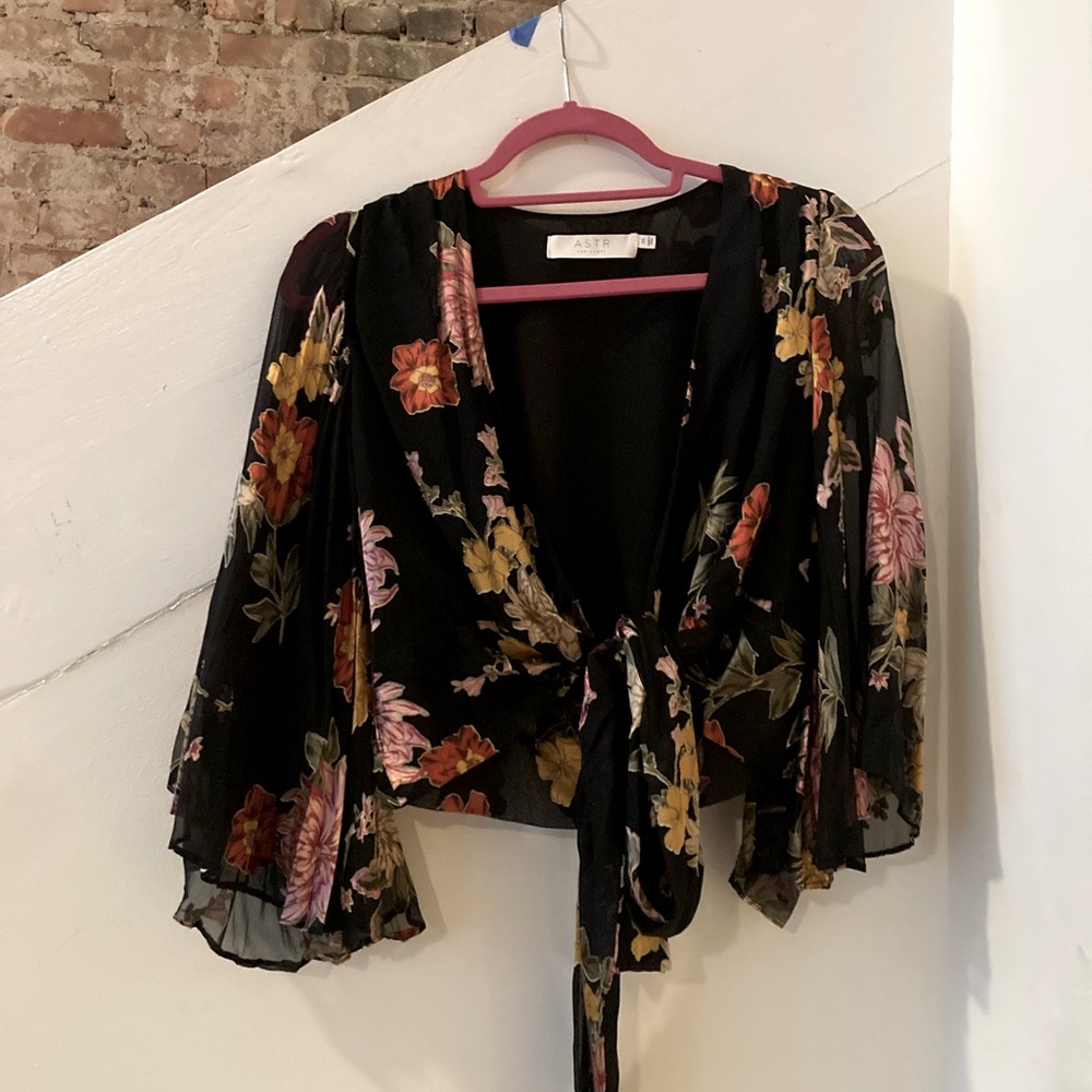ASTR the Label Velvet Burnout Wrap Top